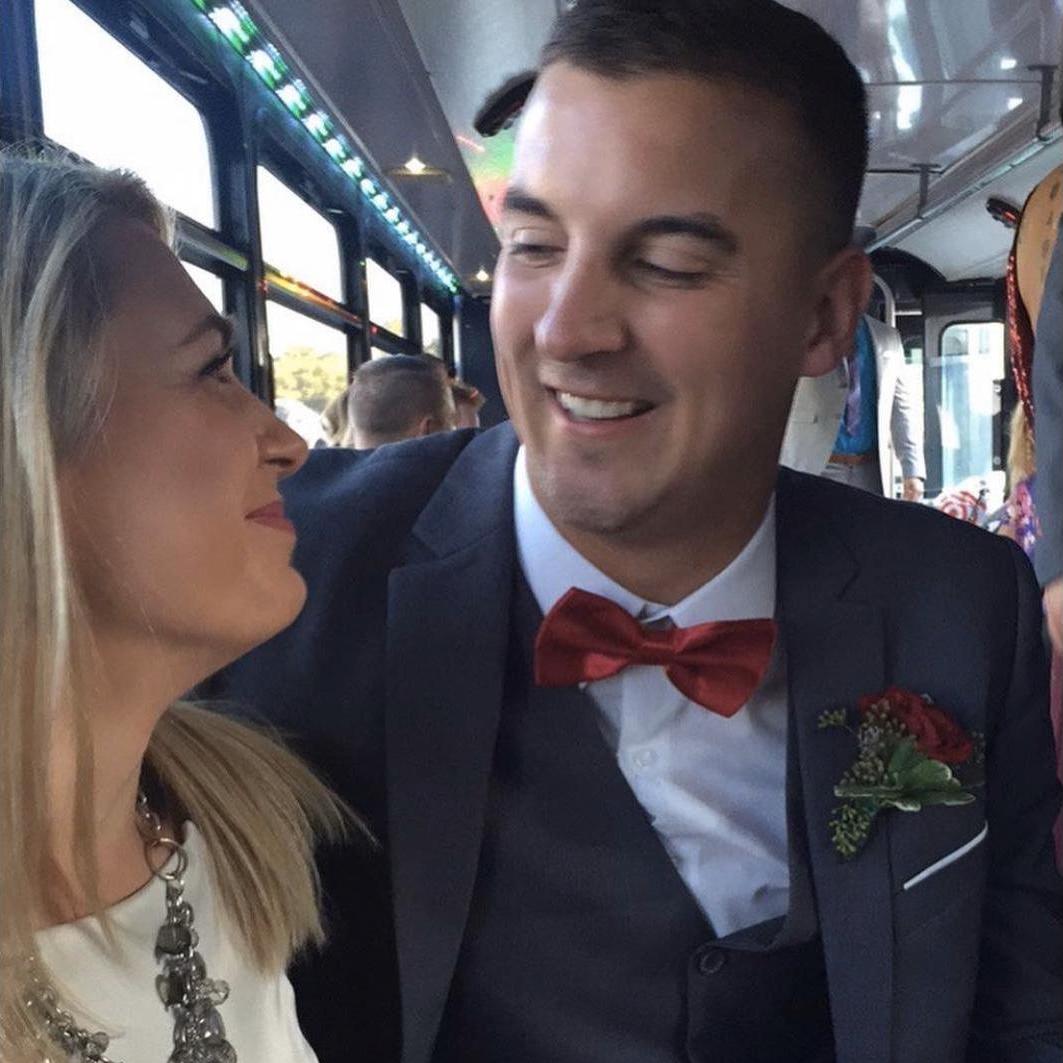 Our first photo together, attending a wedding in Wichita in 2017.