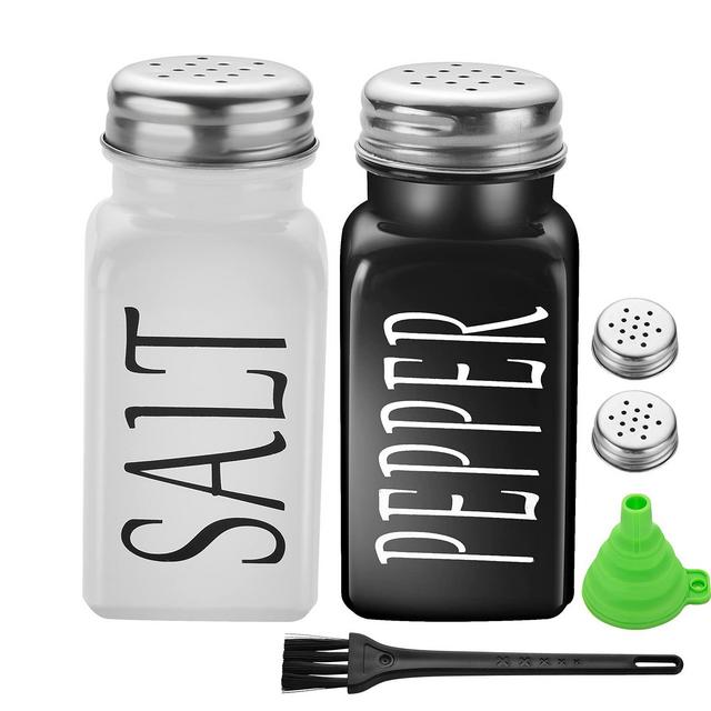 DWTS Farmhouse Salt and Pepper Shaker Set-Salt and Pepper Shakers Cute - Vintage Glass Black and White Shaker Set with Stainless Steel Lid - Modern and Cute Farmhouse Salt and Pepper Shaker Set
