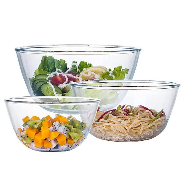 Glass Mixing Bowl Set for Kitchen,3-piece Bowl Set(1qt,2.5qt,4.2qt),High Brosilicate Salad Bowl for Kitchen Baking,Prepping,Serving and Storage,Microwave&Dishwasher&Oven Safe