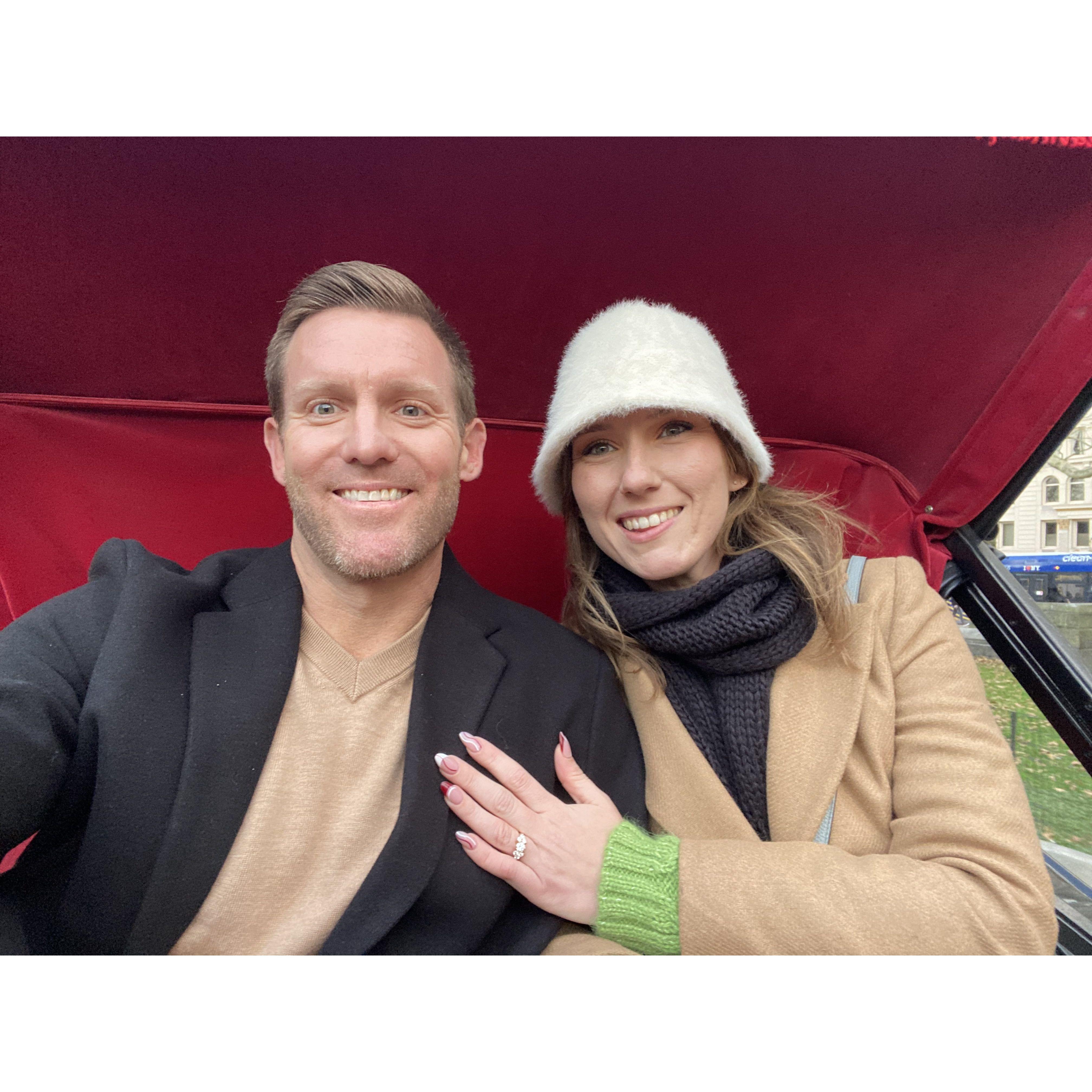 Horse-drawn carriage ride through Central Park, NYC November 2023