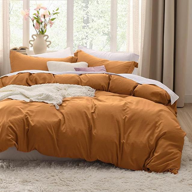BEDSURE Duvet Cover Queen Size - Soft Prewashed Queen Duvet Cover Set, 3 Pieces, 1 Duvet Cover 90x90 Inches with Zipper Closure and 2 Pillow Shams, Honey Ginger
