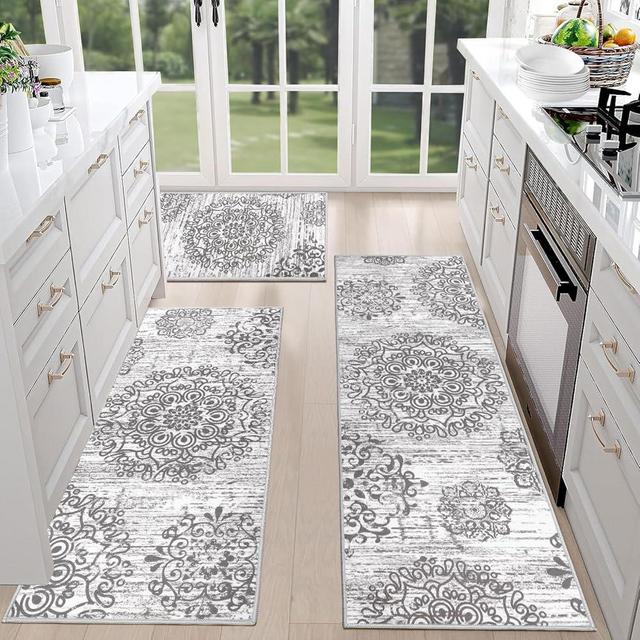 HEBE Farmhouse Kitchen Rugs Sets of 3 Non Slip Washable Kitchen Rugs and Mats Boho Kitchen Mats for Floor Kitchen Runner Rug Kitchen Carpet Rug Runner for Hallways Kitchen Laundry