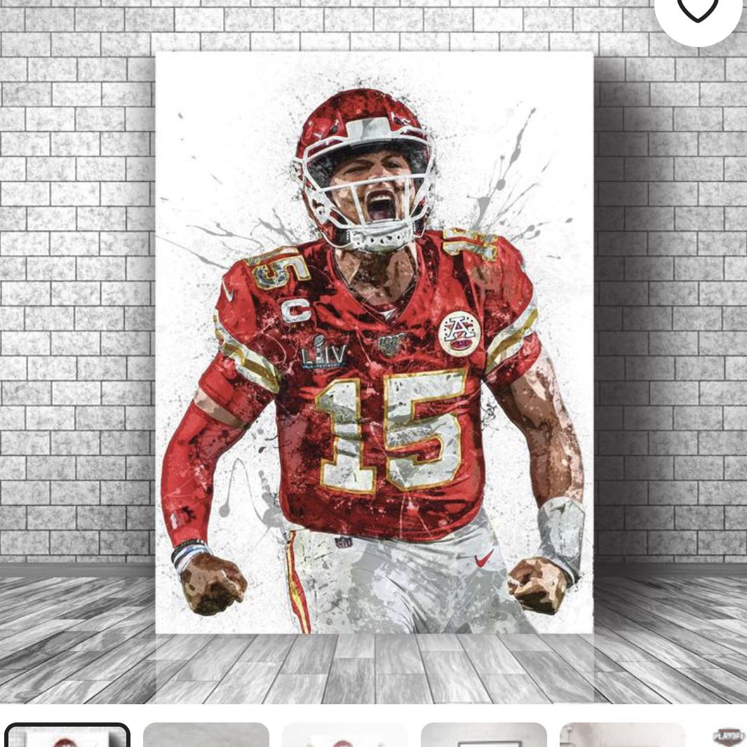 Patrick Mahomes Poster, Kansas City Chiefs - Canvas Print, Sports Art Print, Football Poster, Kids Decor, Man Cave Gift, Wall Decor, Wrap