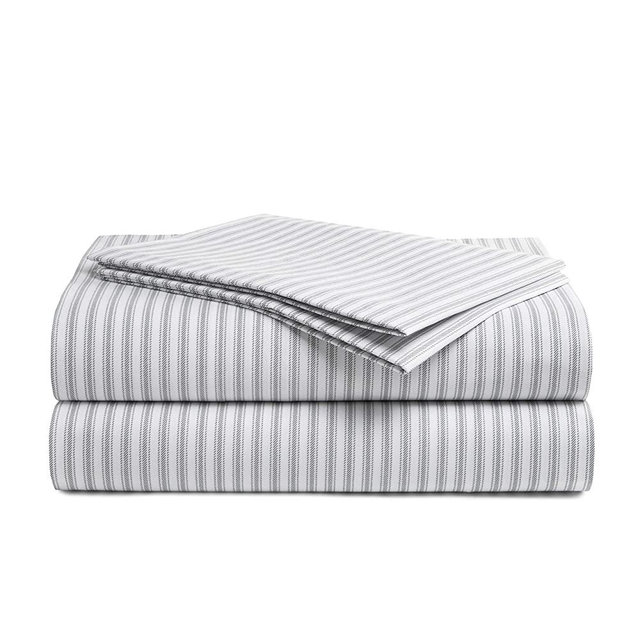 Peru Pima - 415 Thread Count Percale - 100% Peruvian Pima Cotton - Queen Bed Sheet Set, Nautical Stripe Grey