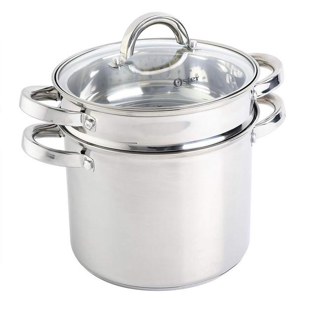 Oster Sangerfield Stainless Steel Cookware 5-Quart Pasta Pot Set w/Steamer, Basket & Lid