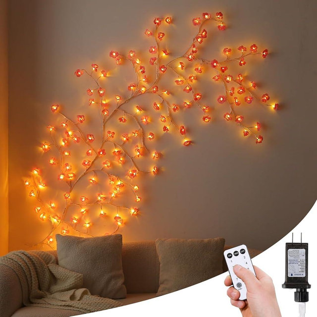 NIDISETPJAS Cherry Blossom Lights with Remote, 7.5 Ft 144 Flowers Enchanted Willow Vine Lights, 18 Branches 144 LEDs Lighted Willow Vine Tree Lights for Walls Bedroom Home Room Decor, White Branch