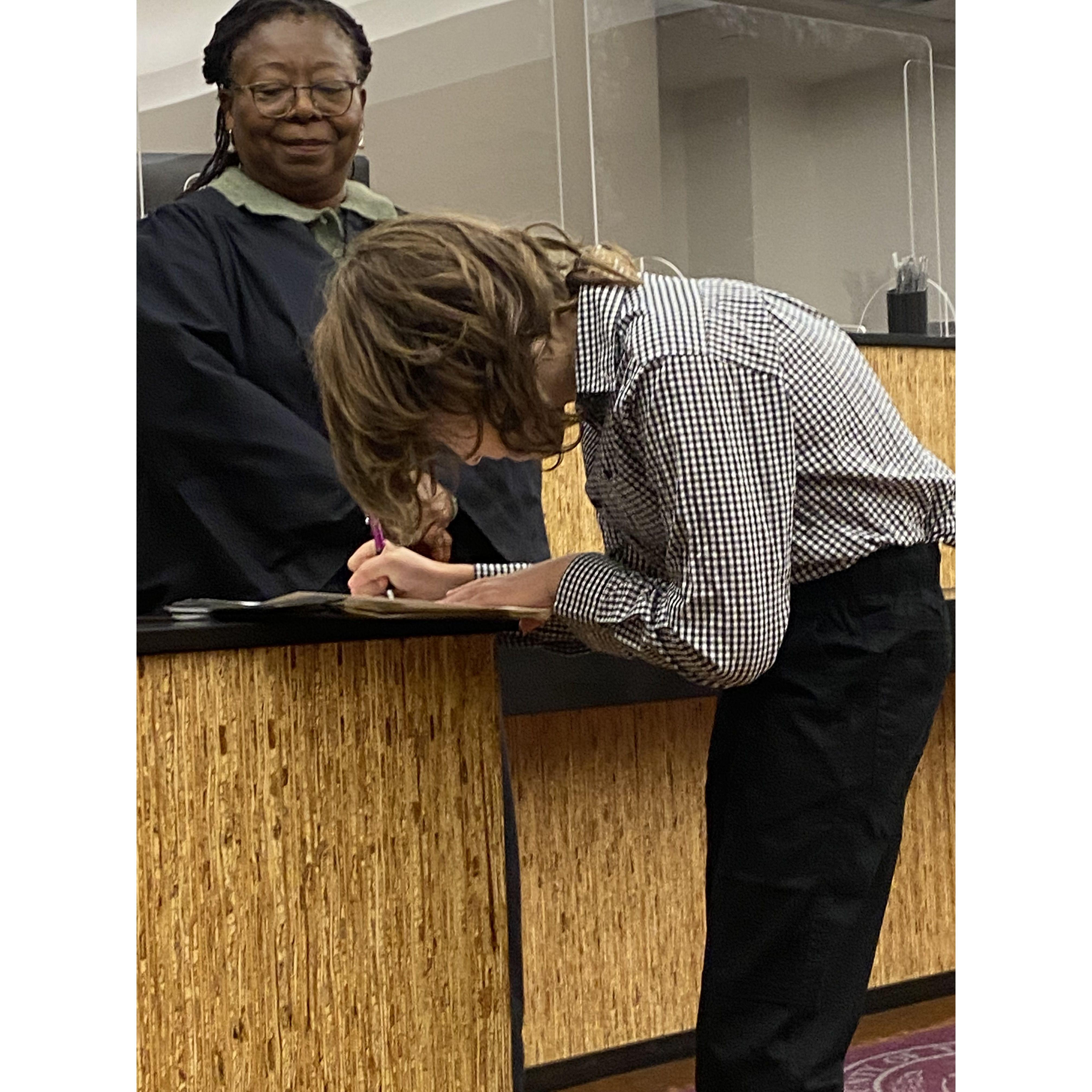 Micah signed the marriage certificate as our witness!