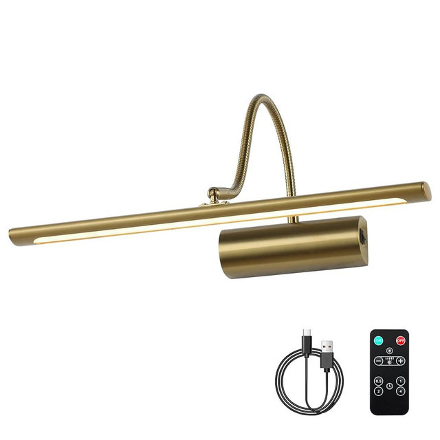 JOOSENLUX Battery Operated Picture Lights Gold Wall Lights Wireless Flexible Neck with Remote Rechargeable Wall Lights for Pictures 16" Dimmable Display Art Light with Timer 3000K Brass