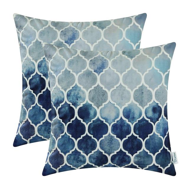 Pack 2 CaliTime Cushion Covers Throw Pillow Cases Shells, Manual Hand Painted Colorful Trellis Chain Print Both Sides, 18 X 18 Inches