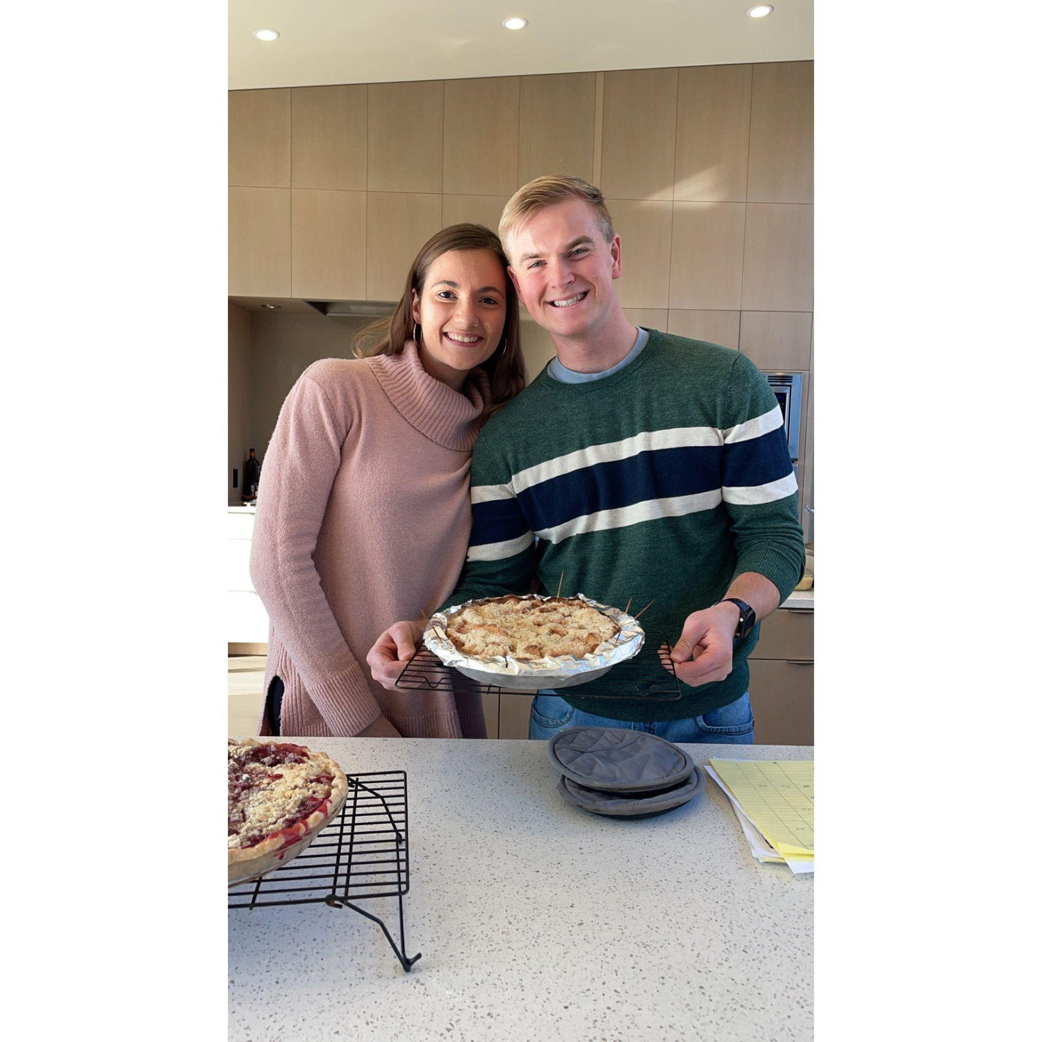 Luke is definitely the cook in the relationship, but we love cooking/baking together! Our first Thanksgiving together we made Apple Pie from scratch!
