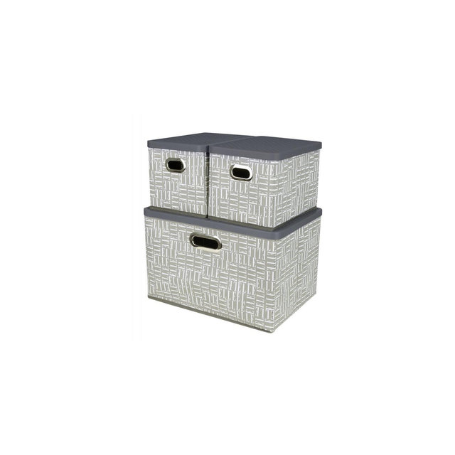 Elle Décor Foldable Storage Bins with Lids, Stackable Collapsible Storage Containers, Set of 3 – Space-Saving Organizers for Home