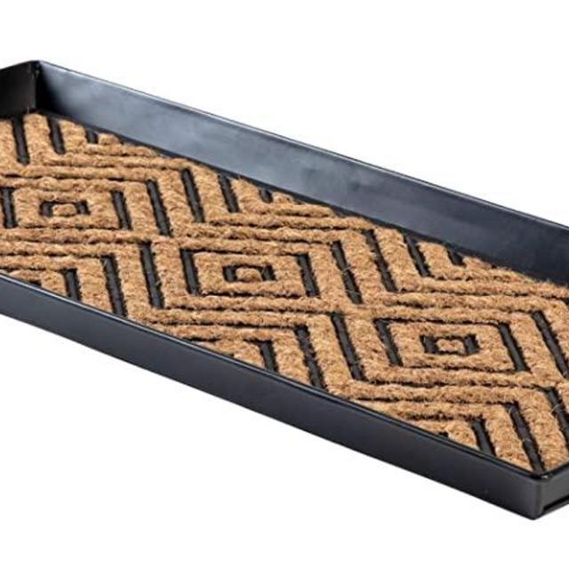 Anji Mountain Black Metal Boot/Shoe Tray with Coir, Fits 3 Pair (34.5" Wide), Diamond and Rubber Insert