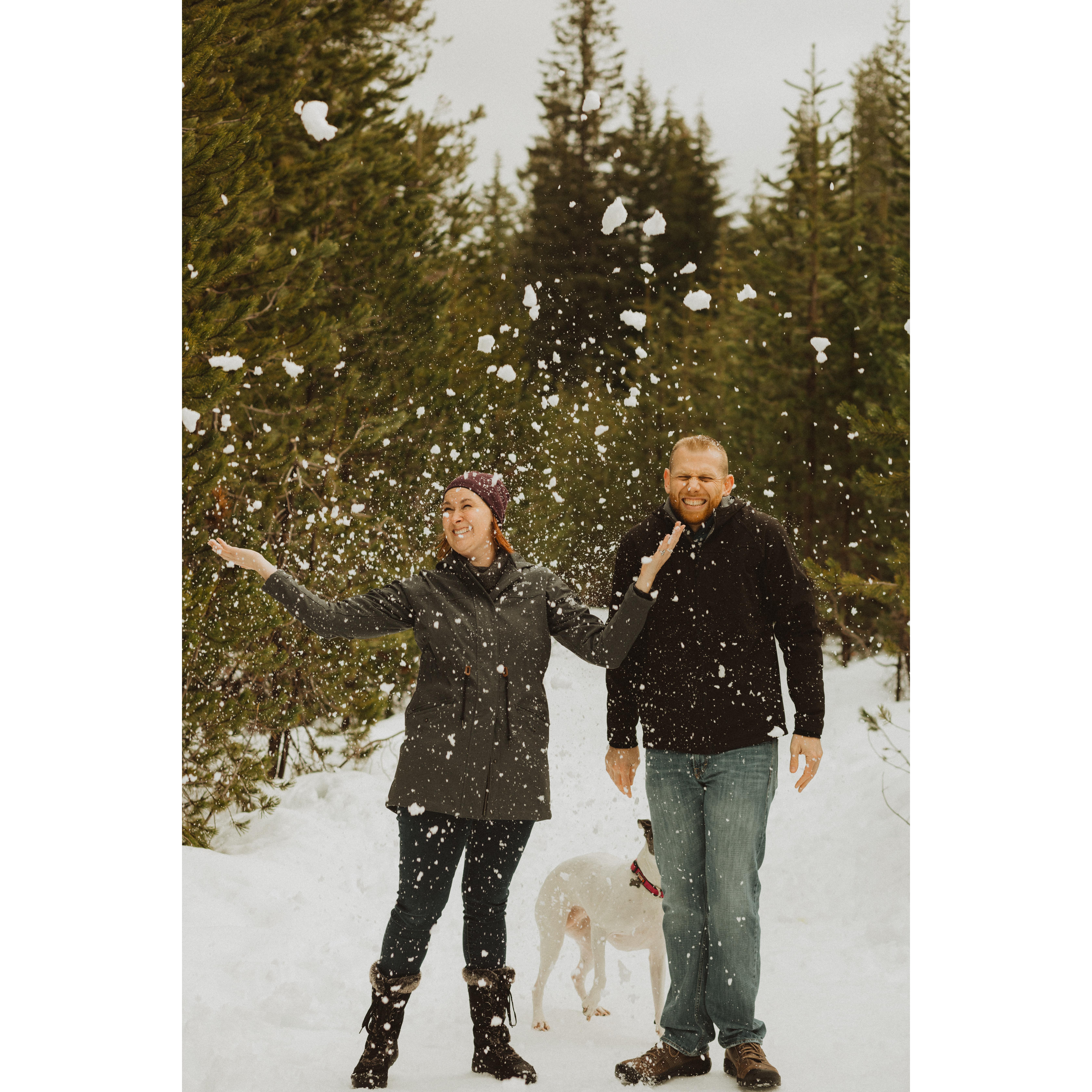 Todd got a coat full of snow at our engagement shoot...