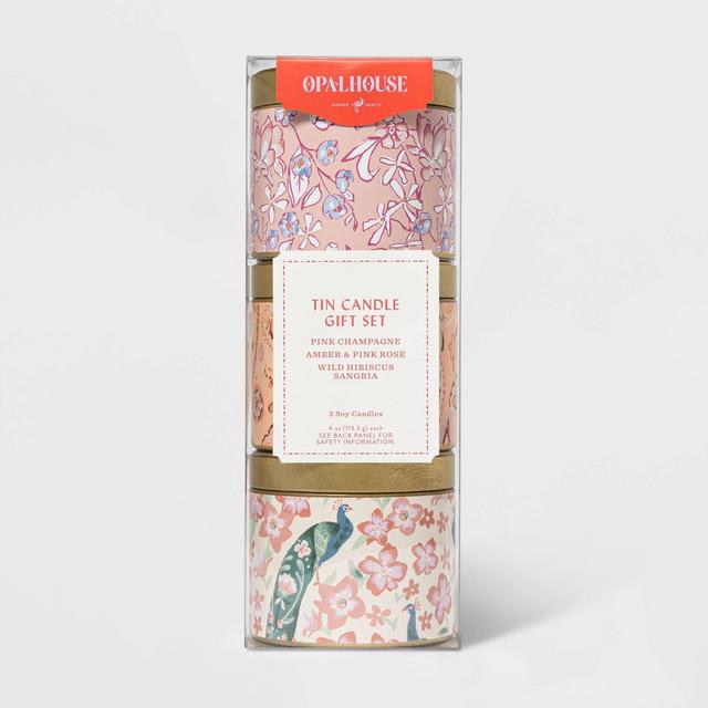 4oz 3pk Lidded Mini Patterned Tin Warn Candle Gift Set - Opalhouse™