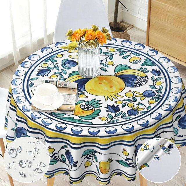 Round Tablecloth 70 inch, Floral Round Table Cloth, Stain Resistance, Water Repellent and Wrinkle-Free, Colorful Flower Circle Tablecloth for Home Kitchen Dining Party Patio Indoor and Outdoor Use