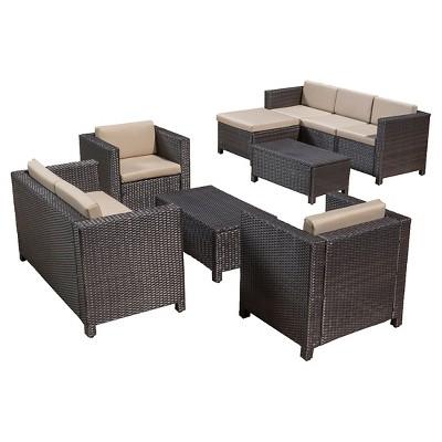 Puerta 9 Piece Wicker Seating Set -Brown/Beige - Christopher Knight Home