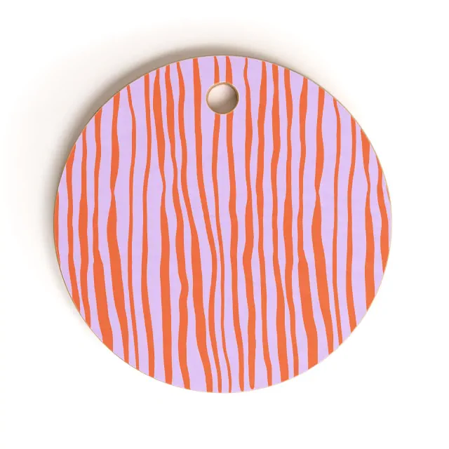 Angela Minca Retro wavy lines orange violet Cutting Board - Round