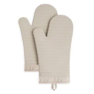 KITCHENAID Ribbed Soft Silicone Oven Mitt 2-Pack Set, 7.5"x13", Milkshake