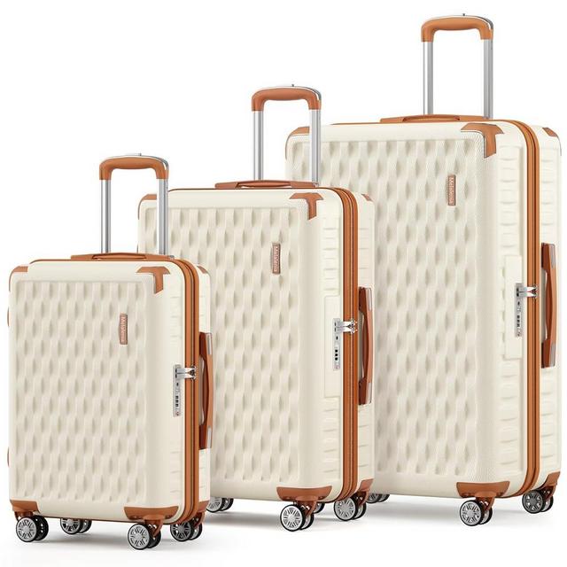 Melalenia Luggage Sets 3 Piece, Hard Shell Carry on Suitcase with Spinner Wheels and TSA Lock, Travel Lightweight Luggage Set for Women, Beige Brown