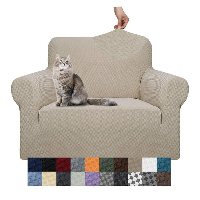 YEMYHOM Couch Cover Latest Jacquard Design High Stretch Sofa Chair Covers for Living Room, Pet Dog Cat Proof Armchair Slipcover Non Slip Magic Elastic Furniture Protector, Small (Chair, Khaki)