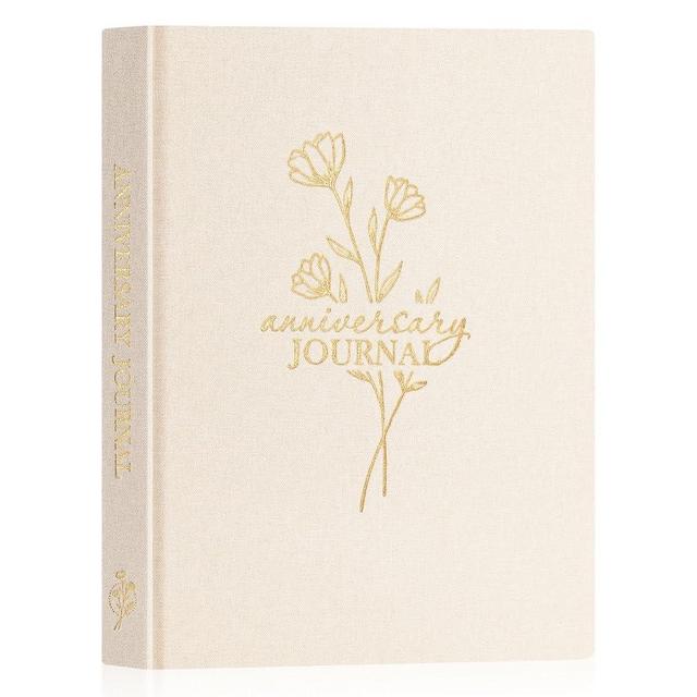 Lanpn Wedding Anniversary Journal Notebook - Linen First Year to 70th Anniversary Scrapbook Memory Book for Couples - Newlywed Marriage Journal Wedding Anniversary Book Gifts (Beige, 190 Pages)