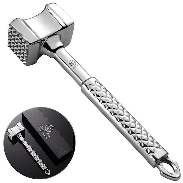 Meat Tenderizer Stainless Steel - Meat Hammer - Kitchen Meat Mallet - Heavy Duty Chicken, Meat Tenderizer Tool - Meat Pounder Flattener - Non-SLIP Grip Meat Tenderizer Hammer with 5 years Warranty