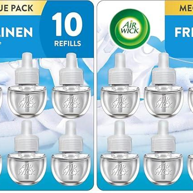 Air Wick Plug in Scented Oil Refill, Fresh Linen | 10ct | Essential Oils | Eco Friendly | Pack of 2