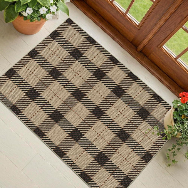 Washable 2x3 Entryway Rugs Indoor - No Shed Easy Jute Small Throw Rug for Kitchen, Non Slip Rustic Farmhouse Door Mat Indoor Entrance, Low Pile Black and Tan Checkered Buffalo Plaid Entry Way Décor