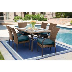 Corranade 7-Piece Wicker Outdoor Dining Set with Charleston Cushions