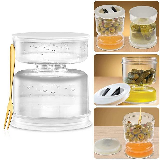 Pickle Jar With Strainer Flip Pickle Container with Strainer Pickle and Olive Hourglass Jar Pickle Flip Jar Separated from Wet and Dry（With Pickle Fork）