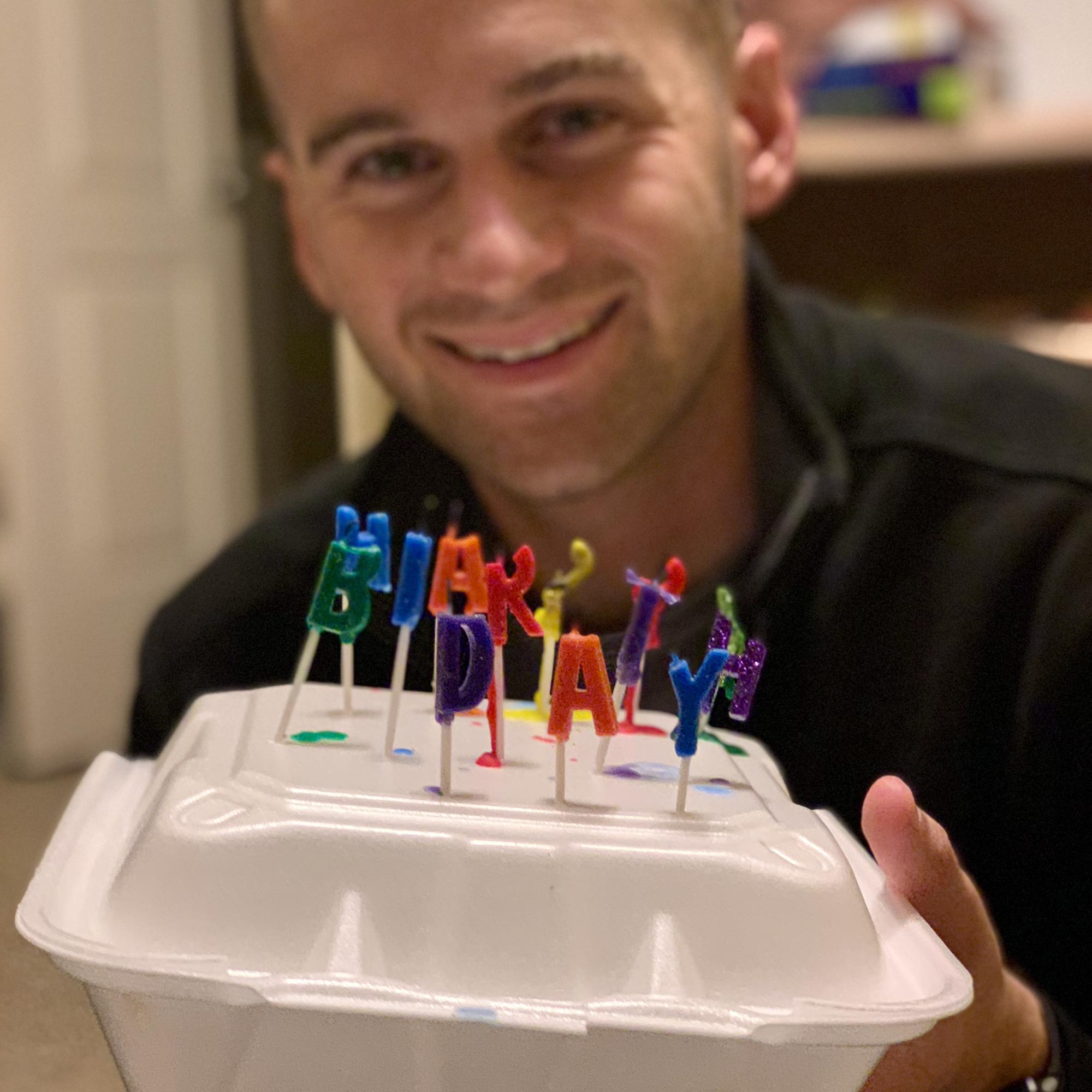 Steph visited JD in Kansas for his birthday in 2018. The restaurant wouldn’t light his candles, so she improvised to ensure JD could make a proper birthday wish