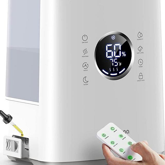 Homvana Humidifiers for Bedroom Home, 6.5L Warm and Cool Mist Ultrasonic Vaporizer for Baby Kids, with 212°F Distilled Sterilization, Essential Oil Diffuser Tray, Auto Mode, Remote Control