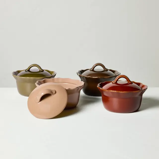 Set of 4 6oz Round Ramekins with Ruffled Edge Brown/Red/Green/Tan - Hearth & Hand™ with Magnolia
