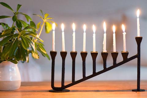 9 Candle Handmade Iron Chanukah Menorah 2 Bases Design by Stur-De