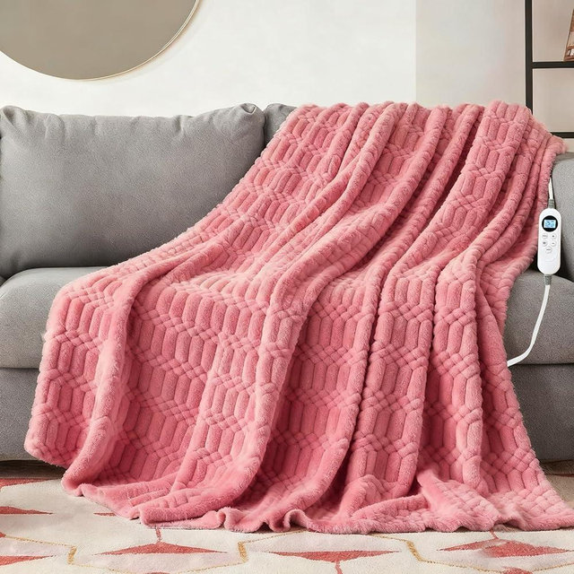 Eastsora Heated Blanket Flannel Throw Blanket, 50"*60" Electric Heating Blanket with ETL & FCC & 12 Heating Levels & Auto Shut Off，Machine Washable（Pink）