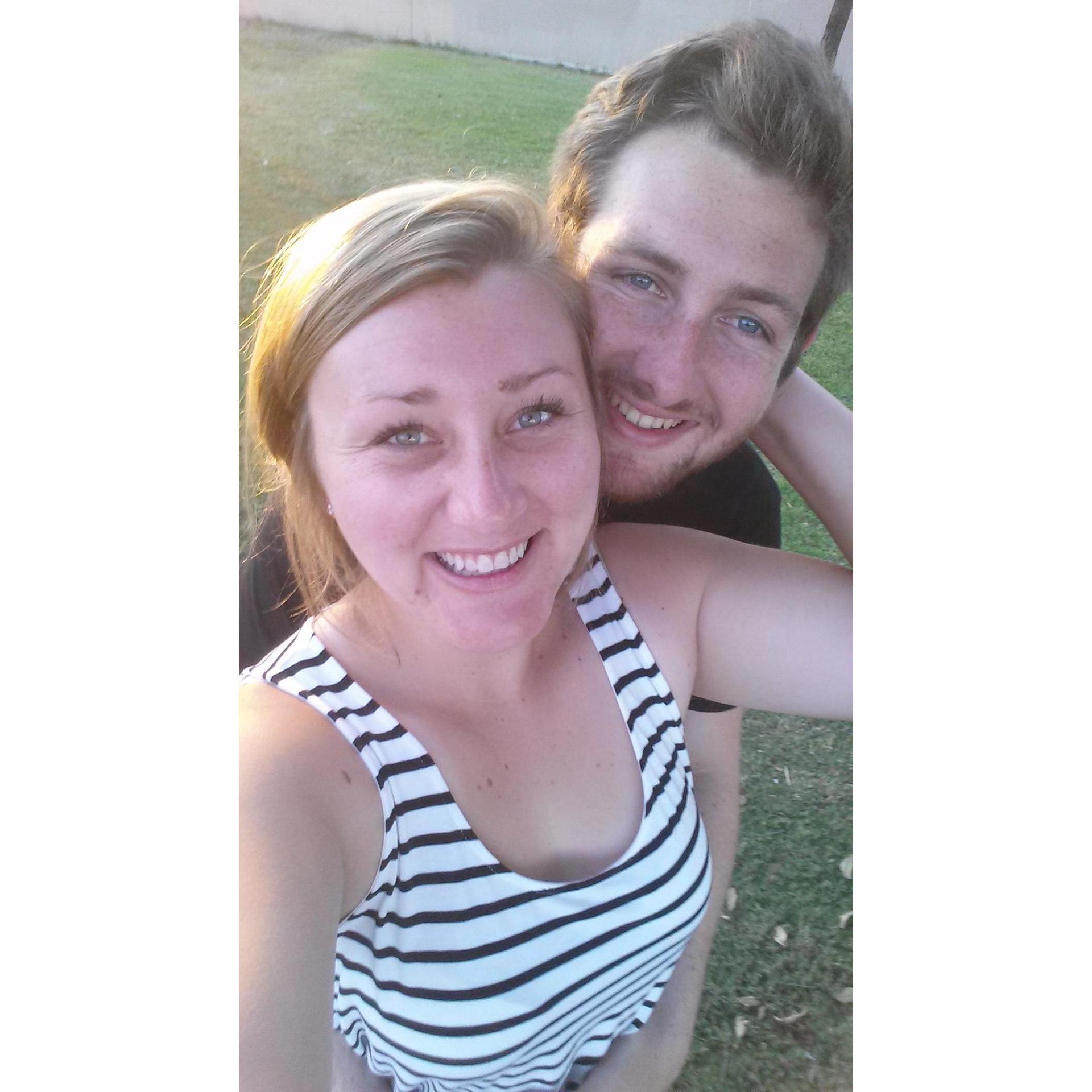 A year from our first date. While trying to recreate the first date, a bird pooped on Hannah's head