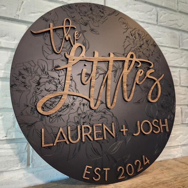 Personalized Gift Last Name First Names Established Date Custom wedding gift bridal shower gift Sign with command strips, Sneaky Floral