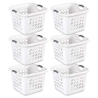 Sterilite 12178006 1.5 Bushel/53 Liter Ultra Square Laundry Basket, White Basket w/ Titanium Inserts, 6-Pack