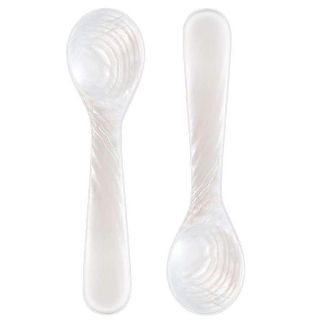 Set of Caviar Spoons Shell Spoon Mother of Pearl Caviar Spoons W Round Handle for Caviar, Egg, Ice Cream, Coffee, Restaurant Serving (2 Pieces,3.54 Inches)
