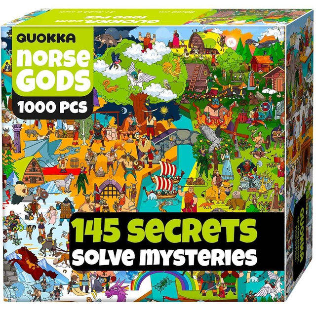 QUOKKA 1000 Piece Puzzle for Adults Norse Gods – Adult Puzzles with Secret Tasks & Immersive Audio Story of Ancient Myths and Legends for Deep Relaxation for Challenge Puzzle Lovers
