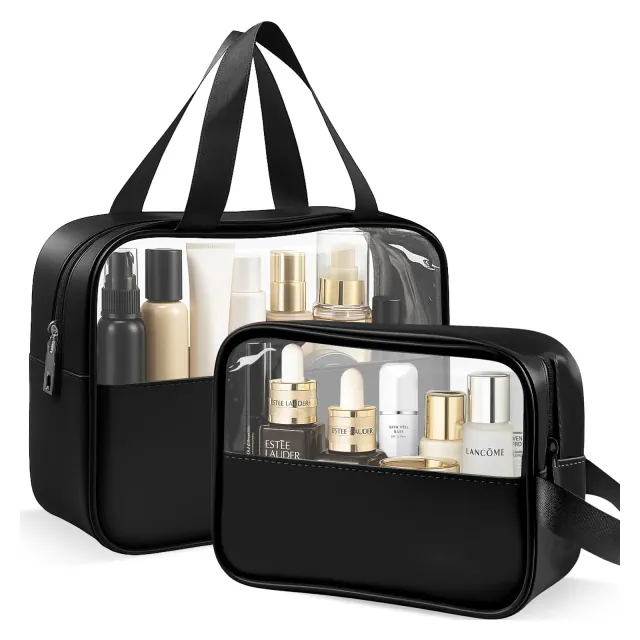 Mber TSA Approved Toiletry Bag Travel, Clear Makeup Bag Organizer, Clear Toiletry Bag Set, Clear Zipper Pouches Quart Size Travel Cosmetic Bags, Black
