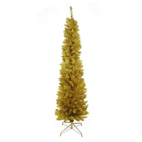 Pre-Lit 6’ Gold Artificial Tinsel Pencil Christmas Tree,