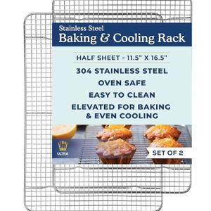 Ultra Cuisine Oven-Safe, Dishwasher-Safe 100% Stainless Steel Cooling and Baking Rack Set Heavy Duty Tight-Wire - 11.5 x 16.5-inch - Set of 2 - Half Sheet Pan Cooling Racks