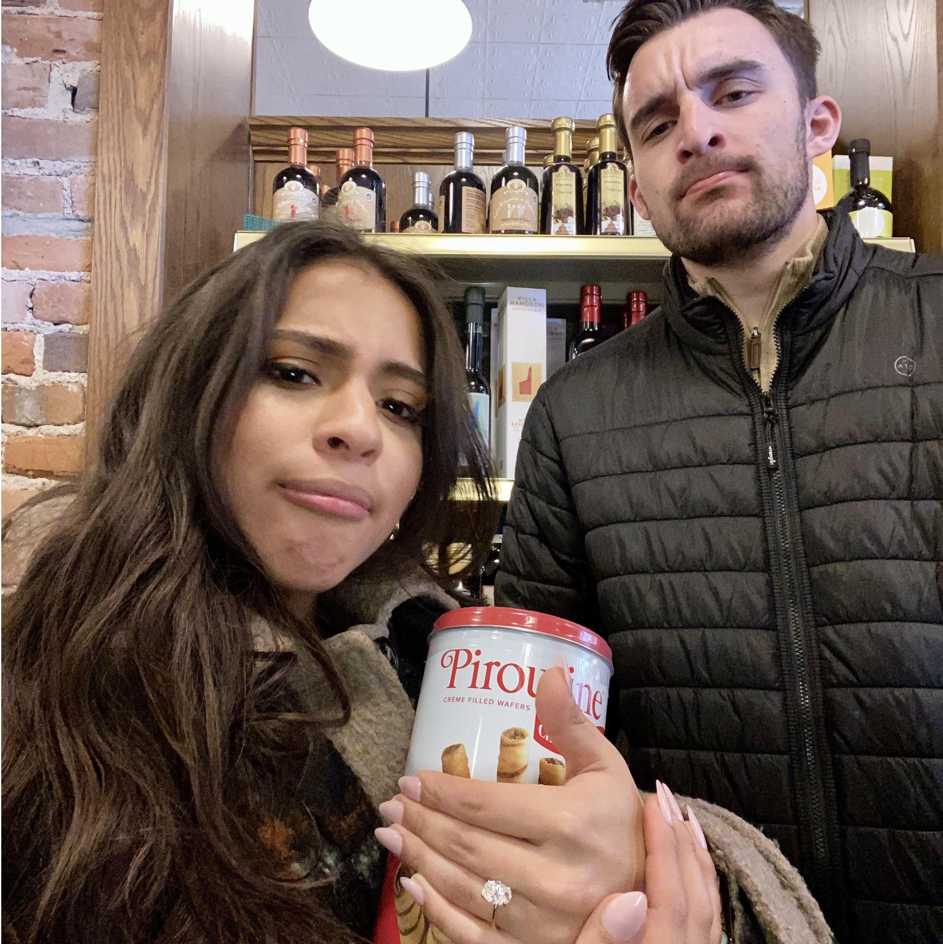 February 5th, 2023. At Cossetta's in St. Paul right after our engagement. We were giddy ☺️