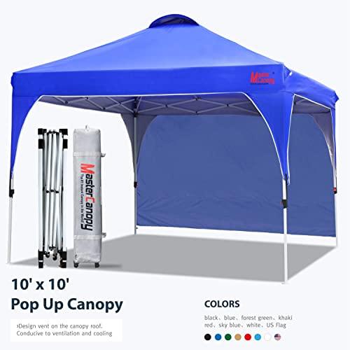 MASTERCANOPY Patio Pop Up Instant shelter 10x10 Beach Canopy Better Air Circulation Canopy with Wheeled Backpack Carry Bag (Blue)