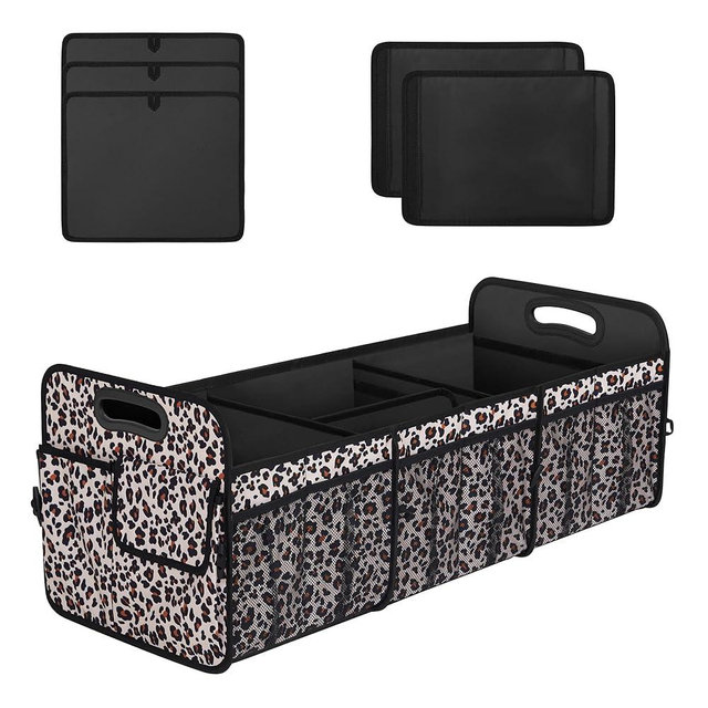 Femuar Trunk Organizer for Car, Collapsible Car Trunk Organizer with 90L Large Capacity and 15Pockets, Waterproof Trunk Organizer for Suv/Car/Jeep/Sedan, Extra Large Size, Leopard print