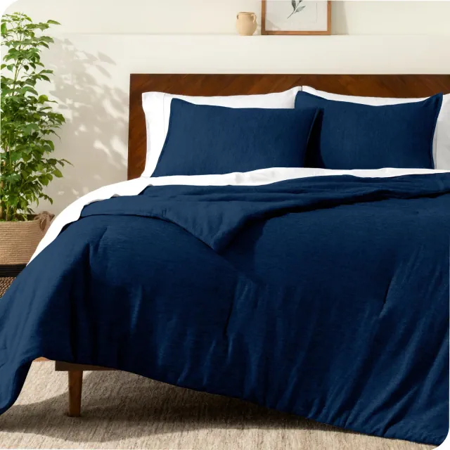 Bare Home 3-Piece Comforter Set in Heathered Dark Blue, Queen