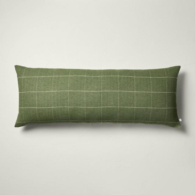14"x36" Windowpane Plaid Oblong Pillow Dark Green - Hearth & Hand™ with Magnolia