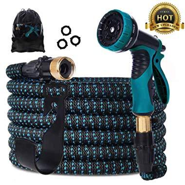 Gardguard 50ft Expandable Garden Hose: Water Hose with 9 Function Spray Nozzle and Durable 3-Layers Latex, Flexible Water Hose with Solid Brass Fittings, Best Choice for Watering and Washing