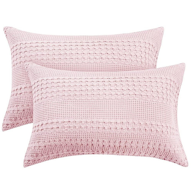 PHF 100% Cotton Waffle Pillowcases Queen Size, 2 Pack Soft Breathable Skin-Friendly Pillow Sham, Decorative Waffle Weave Pillow Case Covers, 20" X 30", No Filling, Pink